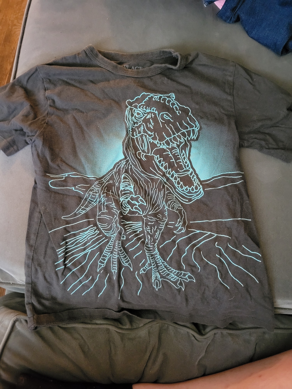 The Children's Place Black Tee with Neon Blue T‑Rex Graphic